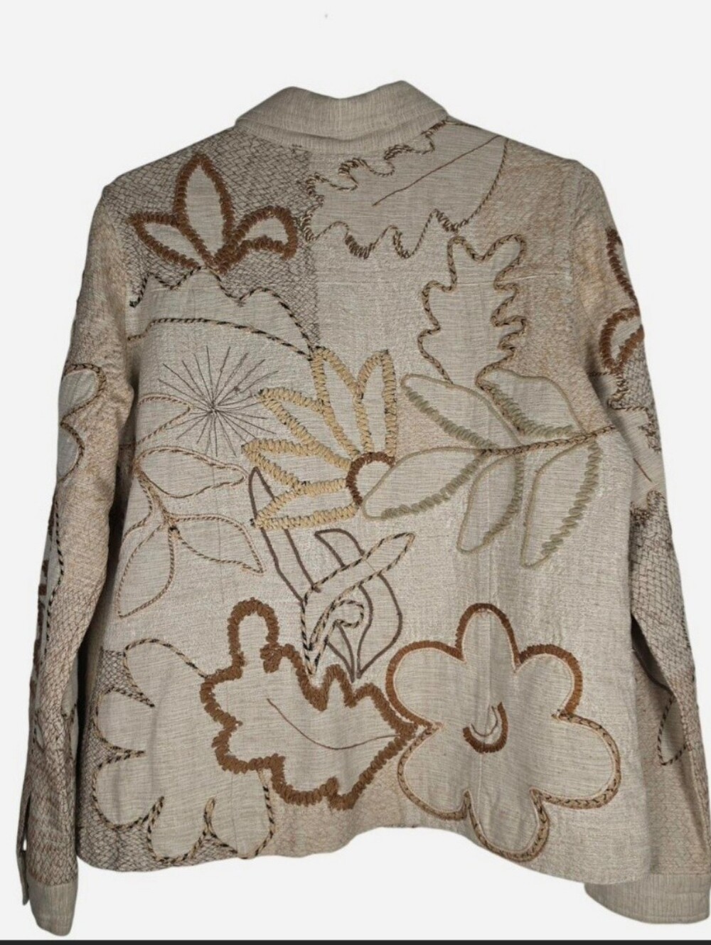 Laura Ashley Embroidered Floral Jacket Beige Button Front Cotton Blend Boho Med - Picture 3 of 6